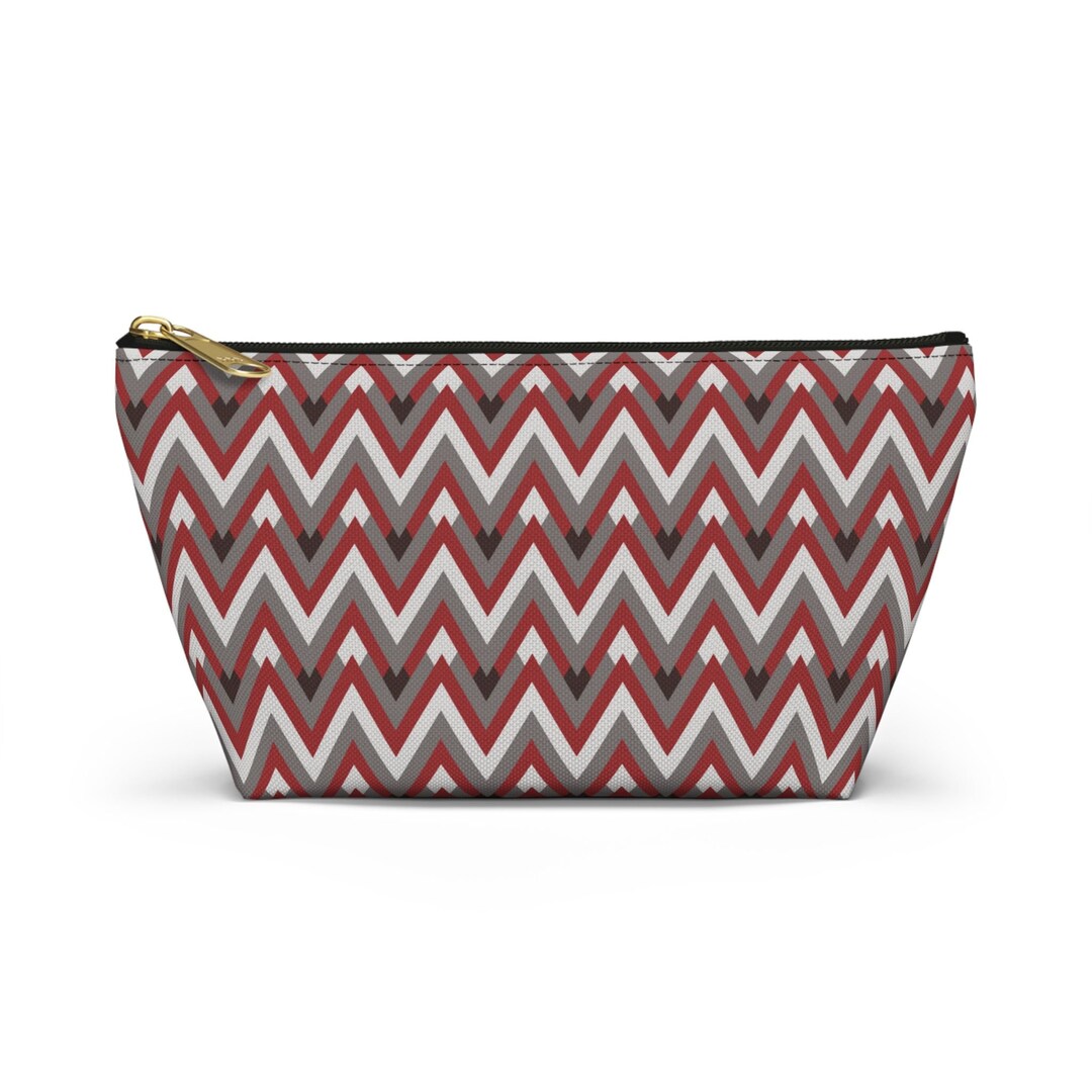 Red Chevron Allure Accessory Pouch With T Bottom, Cosmetic Bag Makeup ...