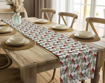Christmas Cardinal Table Runner, Holiday Winter Decor (16x72, 16x90)