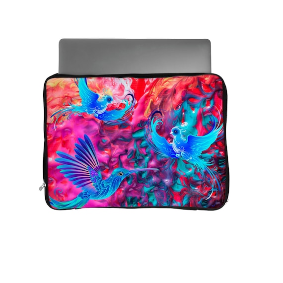 Abstract Aviary Laptop Sleeve: Red and Blue Bird Art