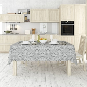 Geo Circles Silver Tablecloth: Modern Geometric Table Linen