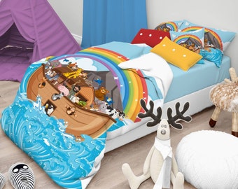 Noah's Ark Comforter: Colorful Animal Theme Bedding (Twin/Twin XL)