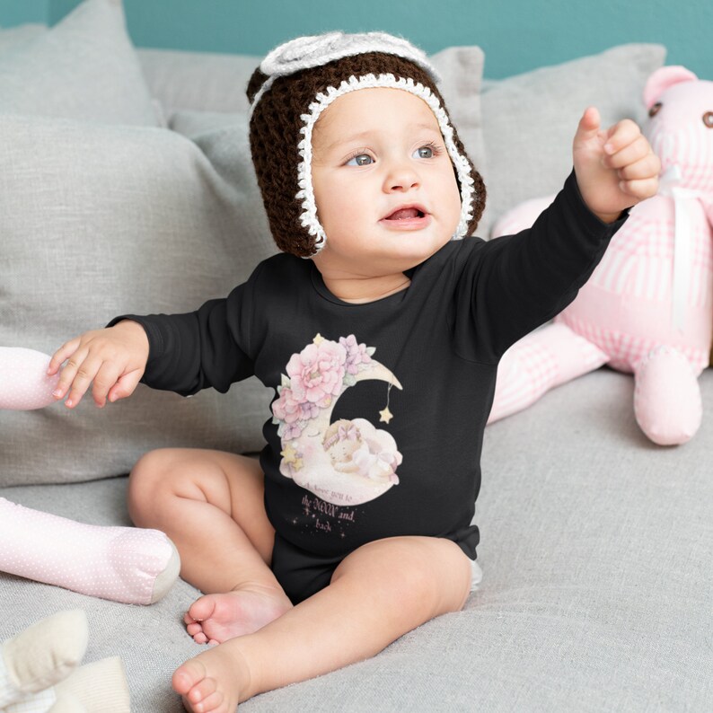 I Love You to the Moon and Back, Baby Girl Long Sleeve Bodysuit, Moon