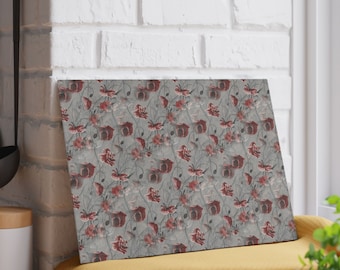 Red Flower Tempered Glass Cutting Board: Abstract Floral Kitchen Decor