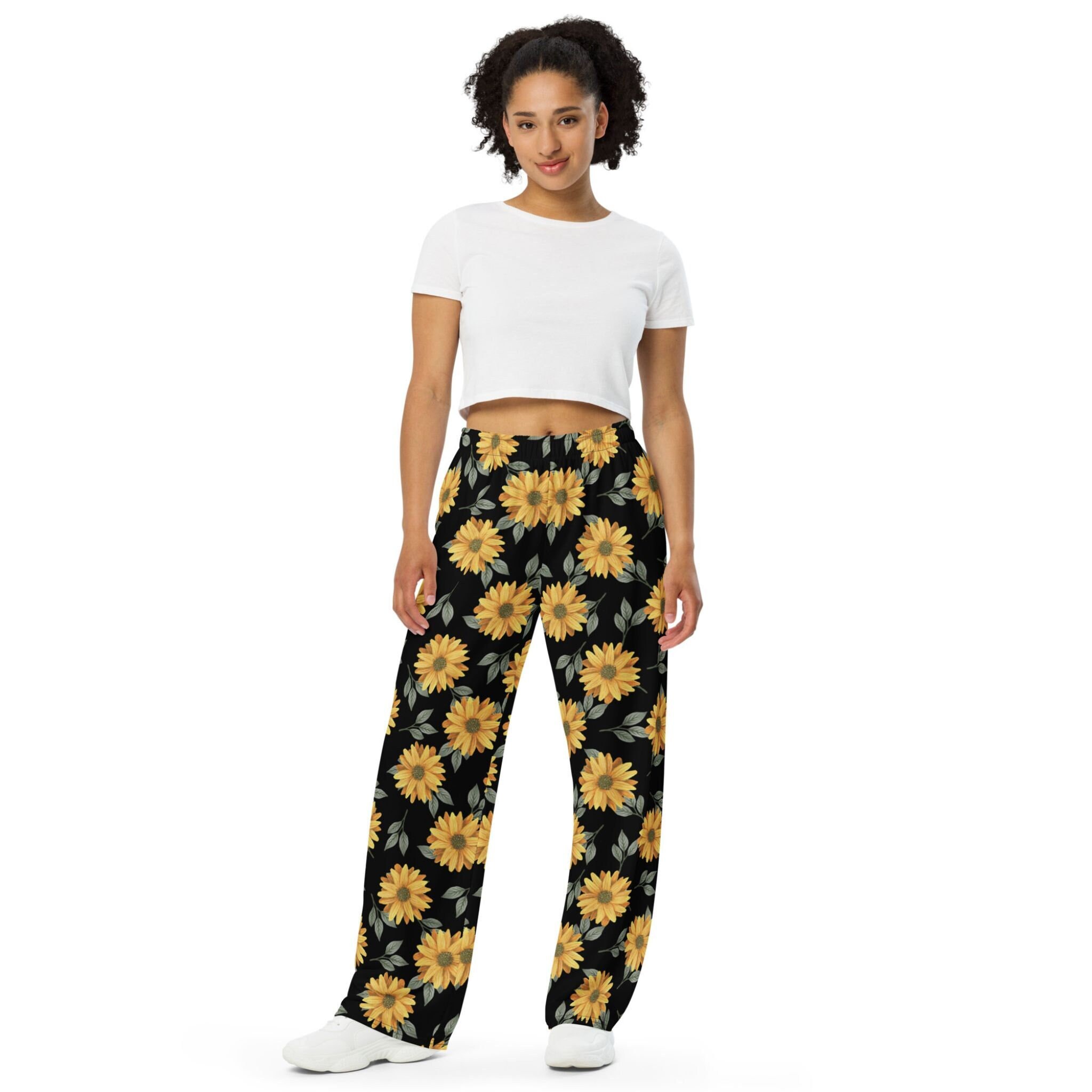 Sunflower High Waist Relaxed Jeans Summer Hippie Straight Wide Leg Flower  Pants