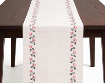 Blush Rose Floral Table Runner, Romantic Farmhouse Dining Decor