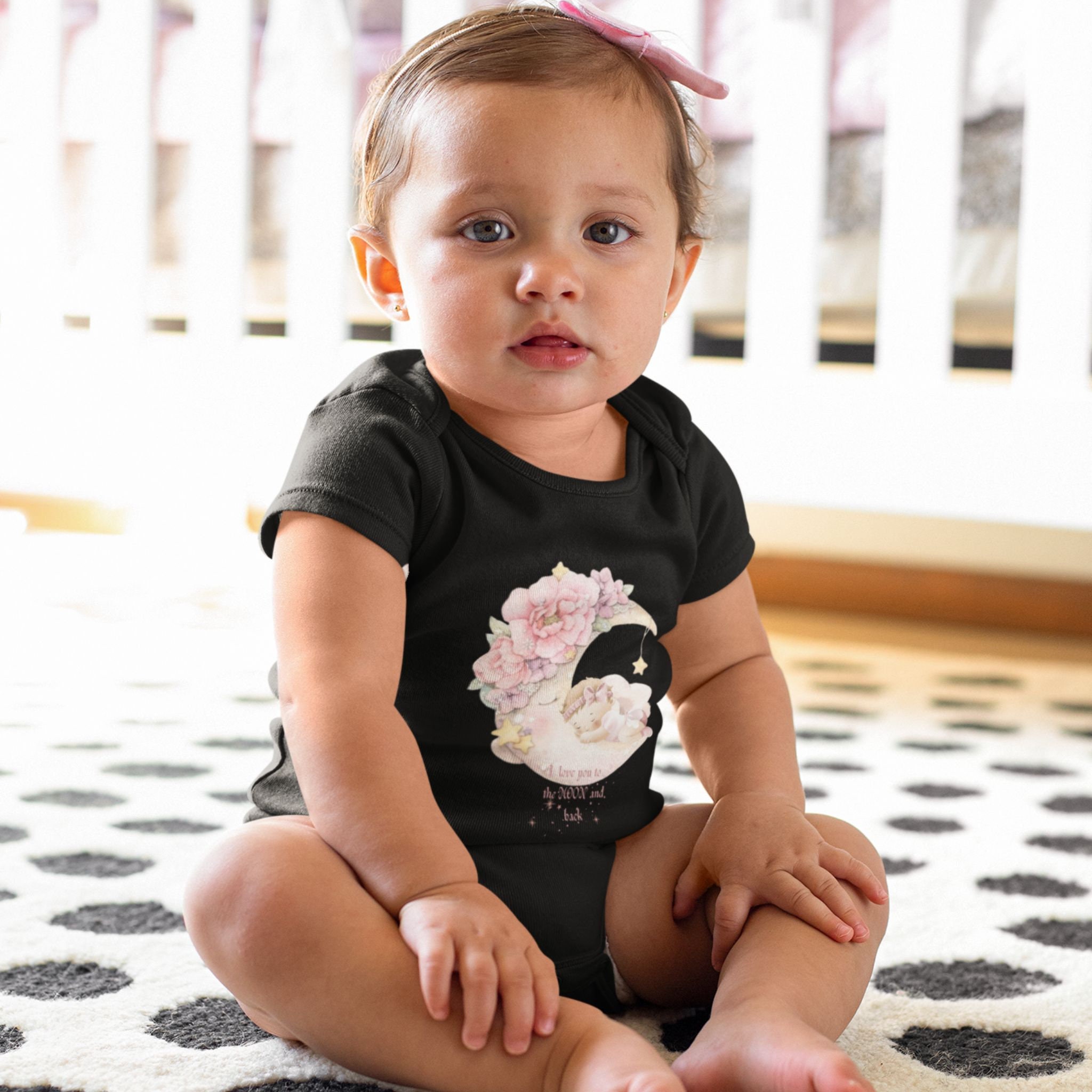 I Love You to the Moon and Back, Baby Girl Jersey Bodysuit, Moon and