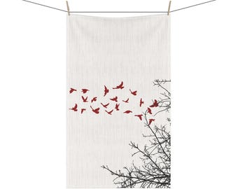 Red Bird & Branch Kitchen Towel: Modern Rustic Farmhouse Decor