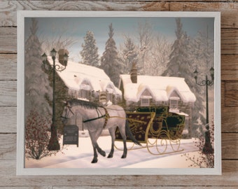 Santa Ride Horse and Sleigh Print, Sleigh Ride Printable, Santa Sleigh Digital Art, Vintage Christmas Printable, Country Christmas Download