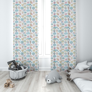 Little Funtimes Window Curtain, Yellow Pink and Blue Nursery Curtain with Whale Fish Butterfly Flower Heart Pastel Sheer Panel Nursery Déco
