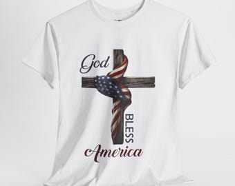 Camiseta "Dios bendiga a Estados Unidos": Camiseta con gráfico de la cruz y la bandera estadounidense cristiana