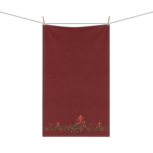 Cardinal Tea Towel: Rustic Red Bird & Pinecone Kitchen Decor