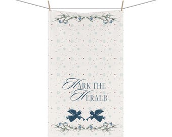 Hark the Herald Christmas Tea Towel: Angels & Snowflakes Kitchen Decor