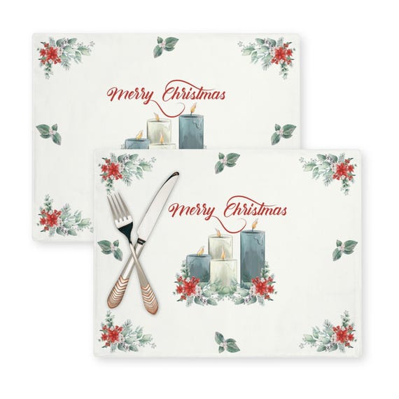 Christmas Candles Cotton Placemats: Holiday Table Decor (Set of 2)