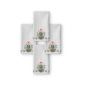 Nutcracker Cheer Napkins Set of 4 Nutcracker Décor Holiday Dinner Napkins Red Green White Cloth Dinner Napkins Nutcracker Christmas Napkins