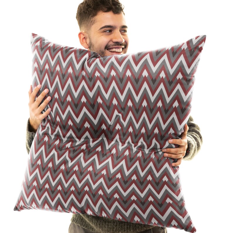 Red Chevron Allure Square Tufted Floor Pillow, Chevron Pattern Large Pillow Seating, Square Red