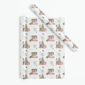 Festive Holiday Greetings Wrapping Paper Roll Christmas Scene with Cat Wishing You a Merry Christmas and Wonderful New Year Wrapping Paper
