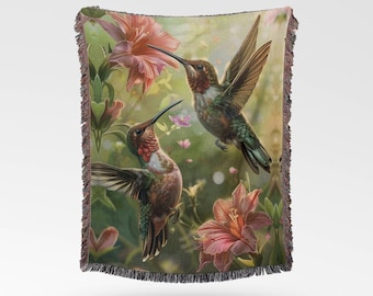 Kolibri Webdecke: Floral Vogel Wohnkultur mit Fransen