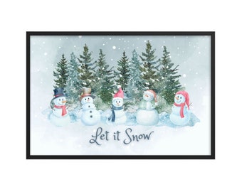 Let it Snowmen Framed Art, Let it Snow Wall Décor, Happy Snowman Art, Winter Scene Artwork, Winter Framed Art