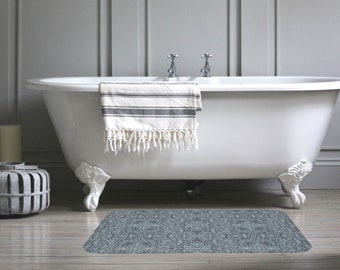 Baroque Pearl Grey Bath Mat, Modern Abstract Grey Pattern, Bath Mat Quick Drying, Chic Grey Bathroom Microfiber Anti Slip Bath Mat Washable