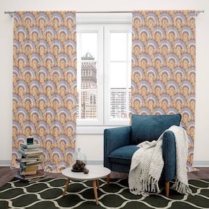 Moroccan Rays Sheer Window Curtain: Bohemian Orange Red Blue Tan Panel