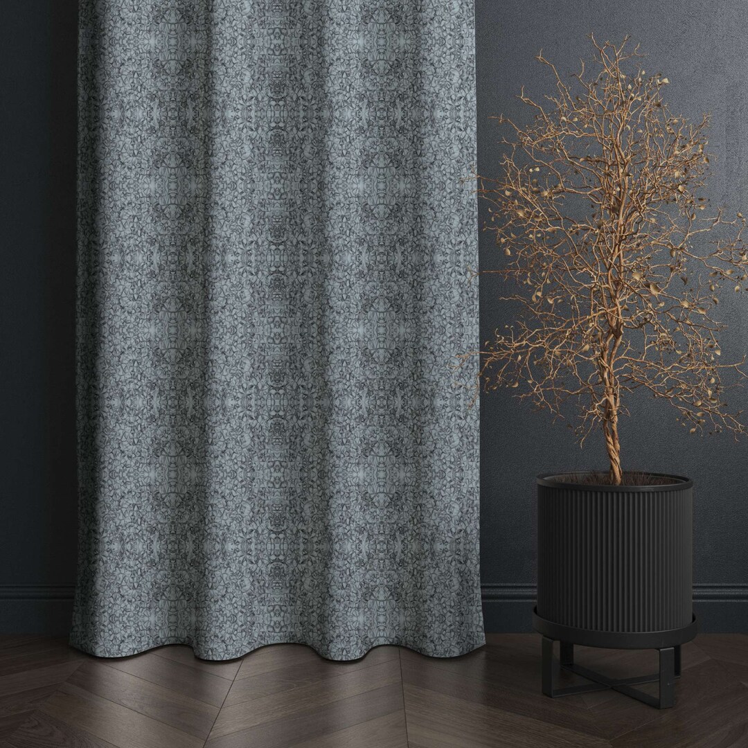 Baroque Pearl Grey Window Curtain, Grey Abstract, Living Room Curtains