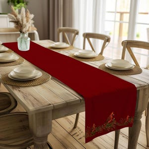 Red Bird Table Runner Cardinal Kitchen Linens Winter Table Runner with Cardinal and Pinecone for Holiday Table Setting Cardinal Table Runner