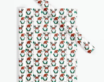 Santa Gnome Wrapping Paper: Red, Green, and Silver Christmas Design