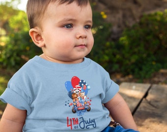 Patriotic Parade Infant Fine Jersey Tee, Red White and Blue Baby Fourth of July Shirt Patriotic Lion Panda Bear Independence Day Toddler Tee