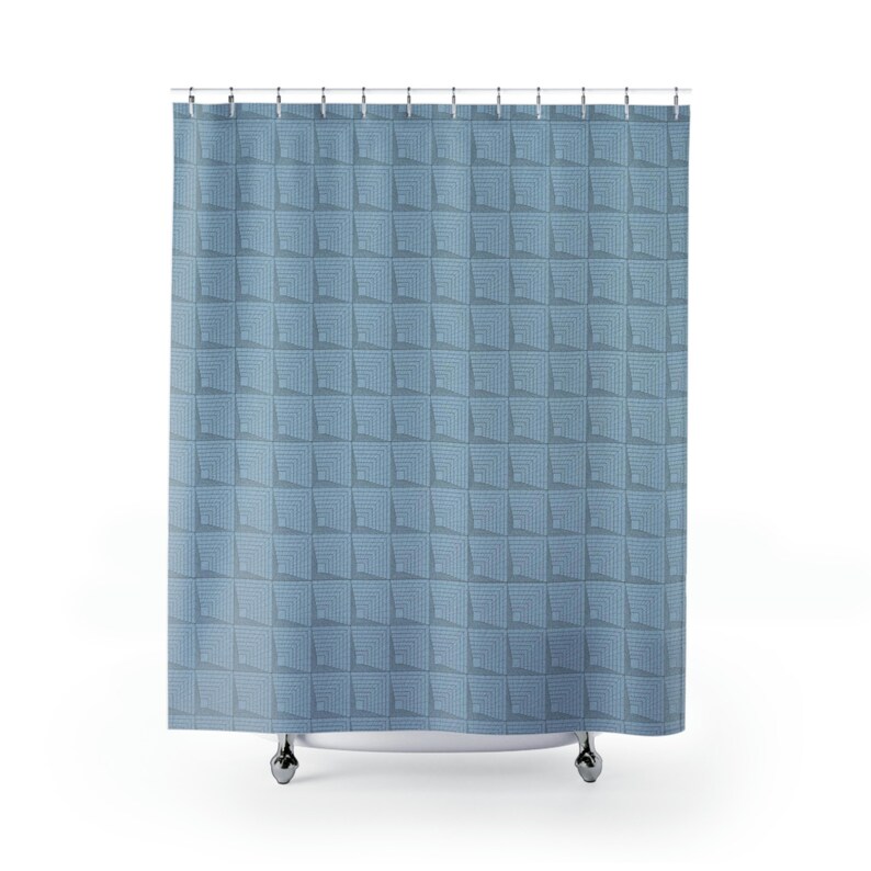 Blue Geometric Shower Curtain, Modern Bath Decor (71x74) image 10