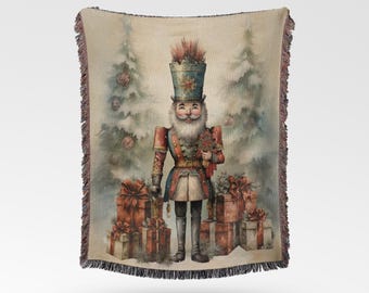 Nutcracker Christmas Throw Blanket: Vintage Holiday Decor Tapestry