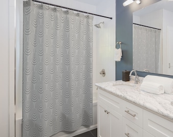 Geo Circles Gray Shower Curtain, Geometric Bathroom Curtain, Modern Gray Shower Curtain, Mid Century Modern Shower Curtain