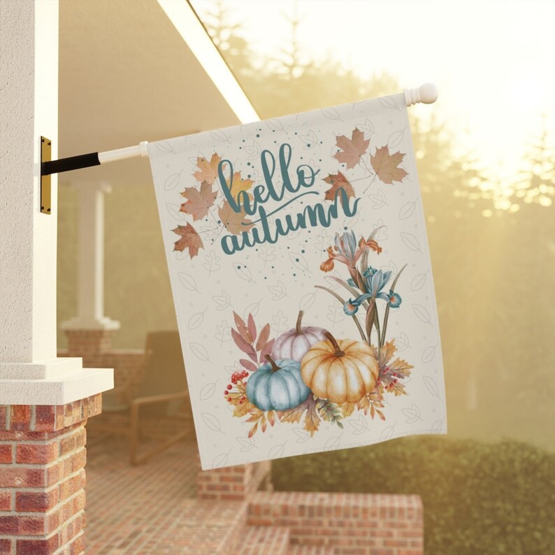 Hello Autumn Garden Flag: Pumpkin & Leaves Banner 24.5'' × 32''
