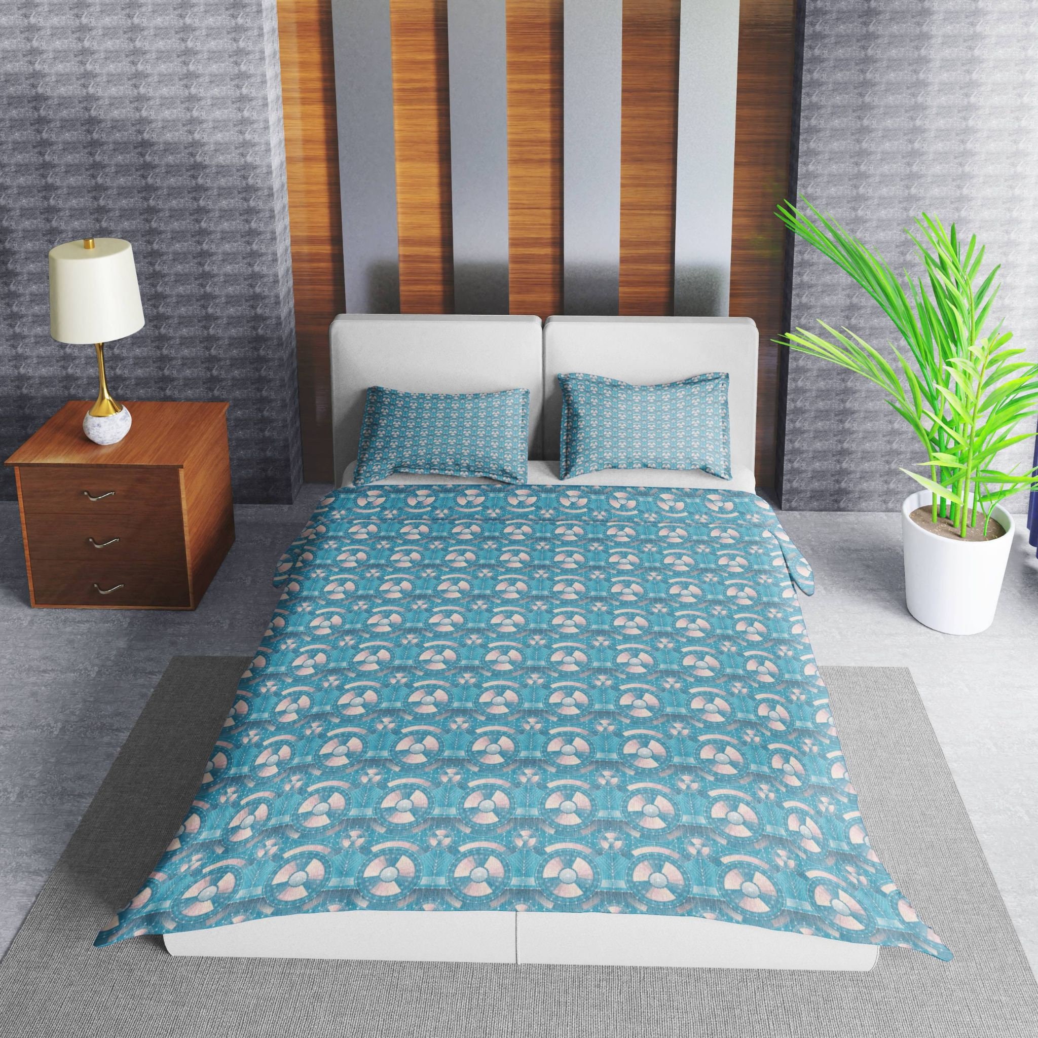 Teal Flywheel Comforter, Teal and Pink Geometric Bedding Modern