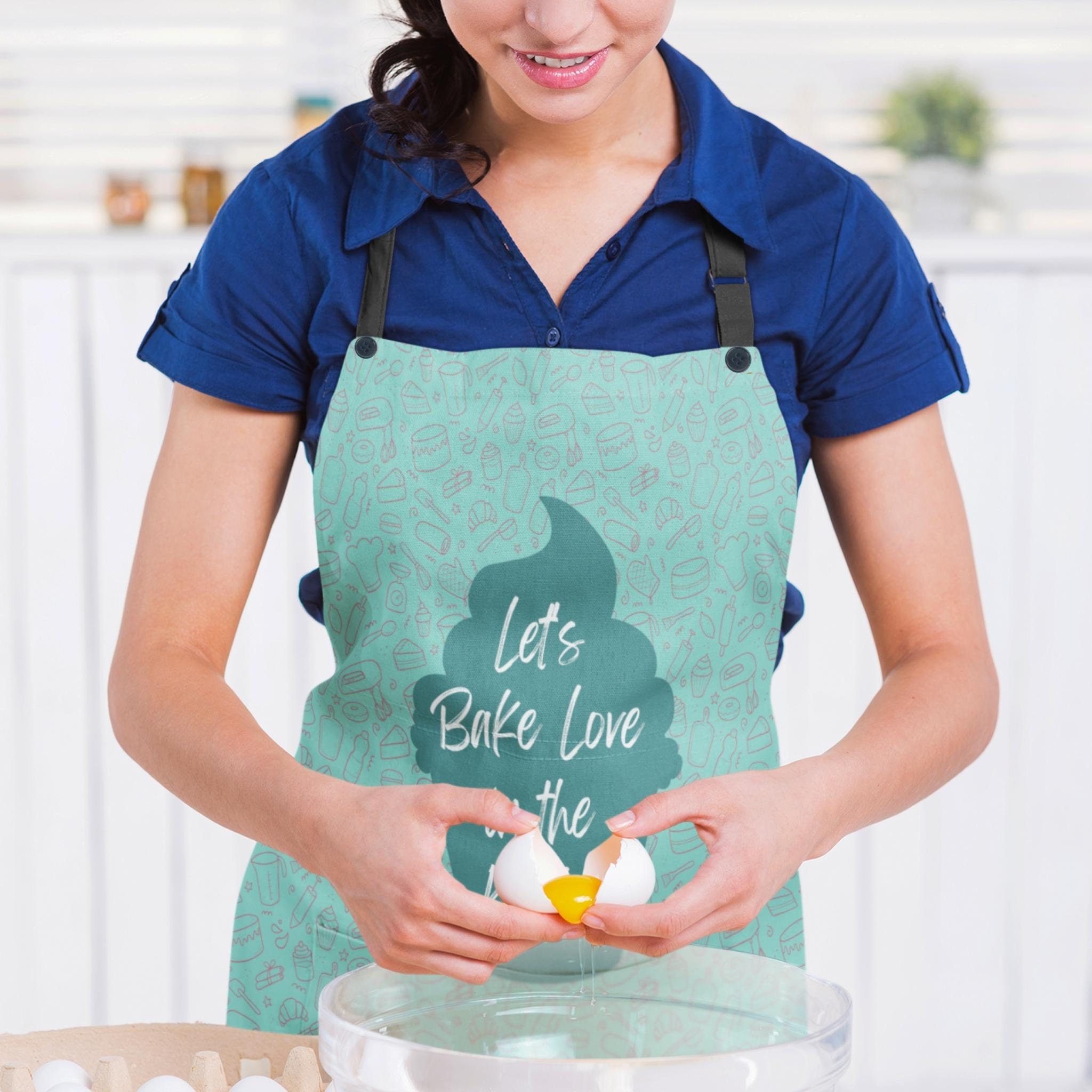 Lets Bake Love Apron for Women Funny Baking Apron Teal and Pink Apron