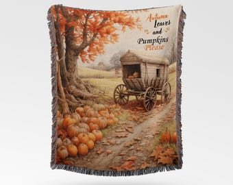 Pumpkin Patch Woven Blanket: Rustic Fall Farmhouse Decor