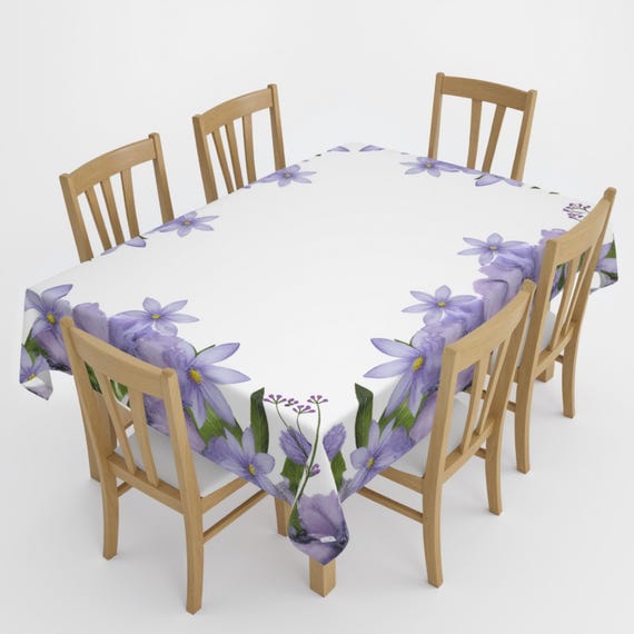 Purple Floral Cotton Tablecloth: Elegant Spring Table Decor