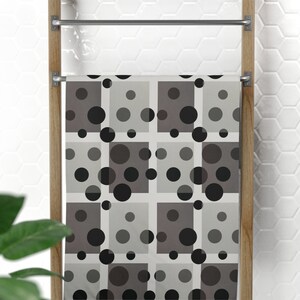 Square Harmony Polycotton Towel, Beige and Brown Decorative Bath Towel, Geometric Guest Bath Towel, Circles and Squares Pattern Towel