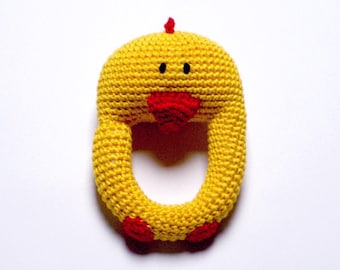 Crochet Chicken Rattle - Stuffed yellow baby toy - Chicken rattle baby gift - Easter baby gift