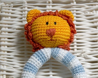 Crochet Rattle - Lion the Sailor toddler toy - Baby Teething toy -Crochet, safe, friendly baby toy - Baby gift