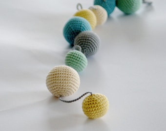 Crochet Soft Ball Garland: Aqua/mintgreen/yellow/grey/ivory -Birthday Party Decor - Nursery/Baby Shower-Warm Wedding Garland-Home decor