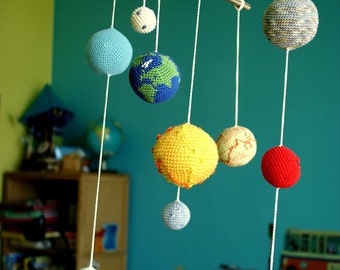 Solar System Planets Mobile - Crochet Baby Mobile - Educational Kids room decoration. Made to order