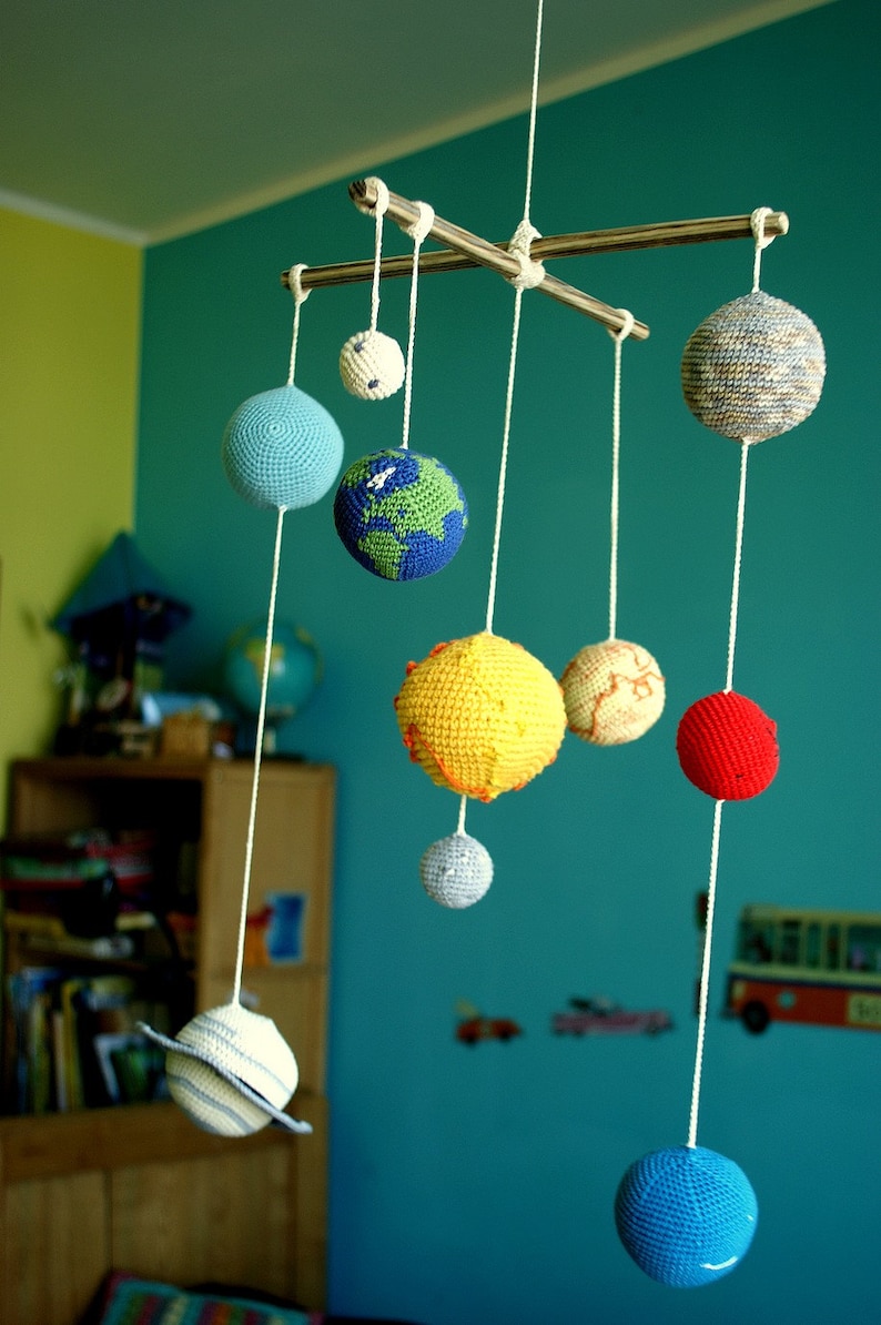 Solar System Planets Mobile Crochet Baby Mobile Educational Kids room decoration. Made to order image 1