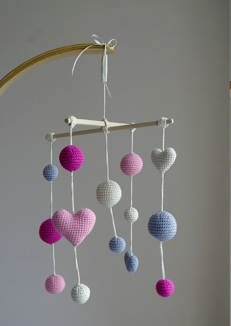 Crib Mobile Crochet Pink Baby Girl mobile Ivory/Pink/Gray Etsy