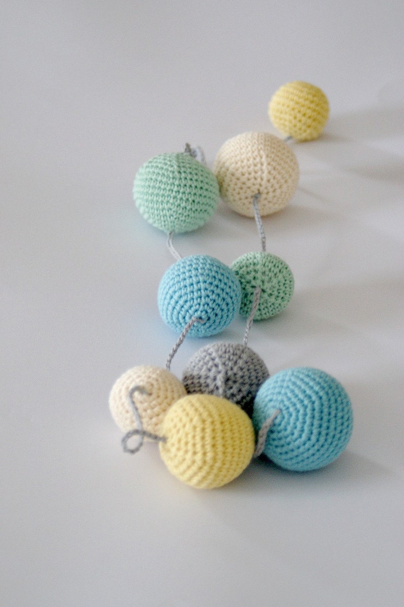 Crochet Soft Ball Garland: Aqua/mintgreen/yellow/grey/ivory | Etsy