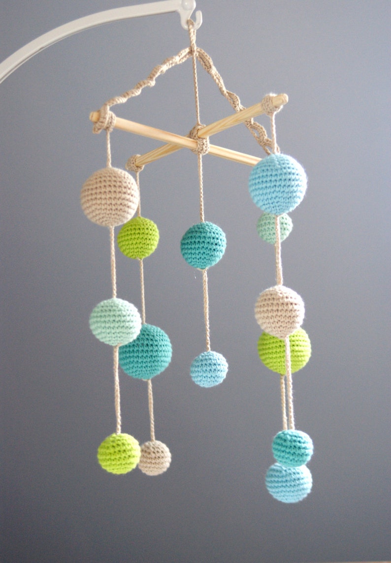 Baby Crib Mobile Crochet Pastel Baby Boy Mobile Beige/mint Etsy Canada