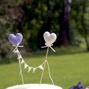 Wedding Cake Topper Crochet Hearts cake topper Summer Wedding party's decoration Lavender/ivory Wedding table decor image 3
