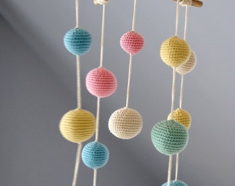 Crochet Pastel Baby Mobile - Colorful Ball Mobile(5-color mobile) - Kids room decoration - Newborn gift guide