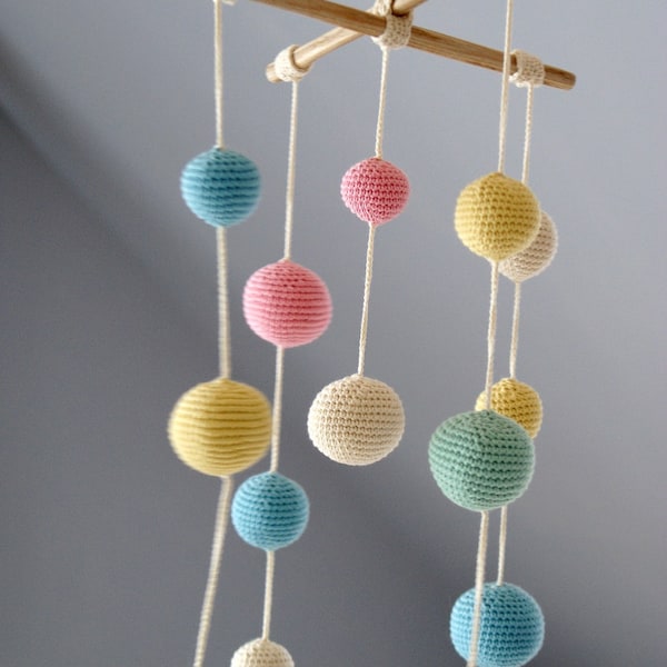 Crochet Pastel Baby Mobile - Colorful Ball Mobile(5-color mobile) - Kids room decoration - Newborn gift guide