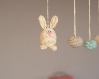 Crochet Bunny/Ball Mobile - Baby ivory/pink/mint green/beige mobile - Crochet Hanging Crib Mobile-Kids room decoration-Perfect gift for baby