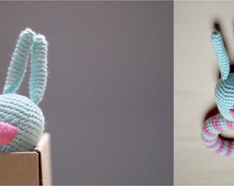 Crochet Rattle - Gentle Bunny with a nice pink nose - Baby Teething toy - Baby gift